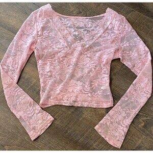 Women's lace floral top pink Romantic Cottagecore fairycore festival boho Crop M